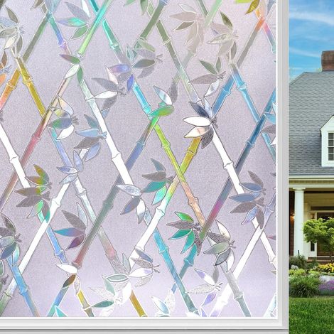 (45x200cm) Self-Adhesive Static Cling Window Films, Rainbow Blackout Window Film, Bamboo Pattern Frosted Glass Film, Anti-UV Privacy Film for Office Home Bathroom (1/5)