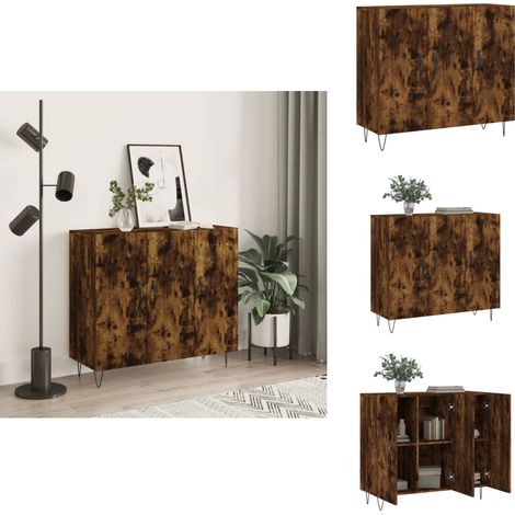Buffet chêne fumé 90x34x80 cm bois d'ingénierie - Buffet Moderne - Buffet Design - Meuble Rangement - Armoire Murale - Commode (1/5)