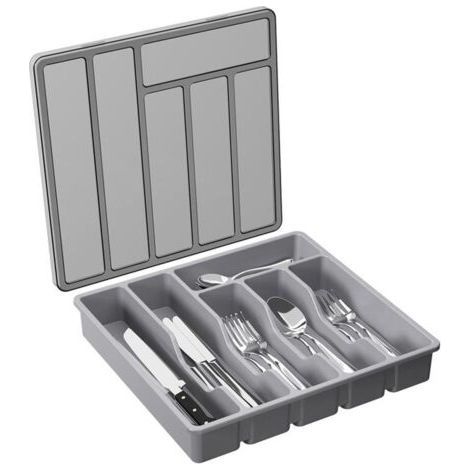 ALLIANDISD\\'Argenterie avec Couvercle, Plateau à Ustensiles Couvert pour Tiroir et Comptoir de Cuisine, Couverts et Couverts en Plastique (1/4)