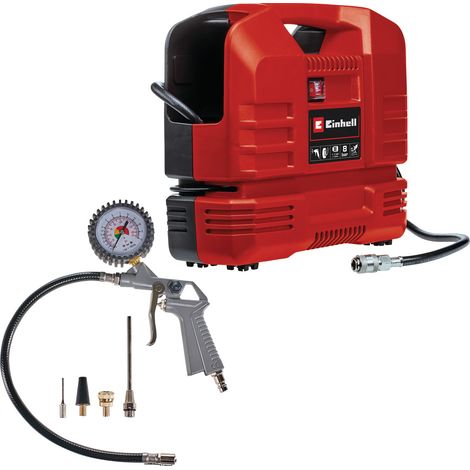 Einhell Compresseur à air portatif TC-AC 190 OF Set (1200 W, Cuve de 6 L, Pression 8bar, Débit d'aspiration 190 l/min, Moteur sans huile, Réducteur de pression, Accessoires inclus) (1/4)
