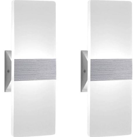 Lot de 2 appliques murales d\'intérieur 12W LED acrylique éclairage mural moderne pour salon, chambre, escalier, couloir Blanc fro (1/4)