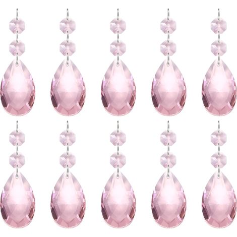 Pendentifs de Lustre en Cristal en Forme de Larme, 10 Pcs de 85mm de Longueur 38mm Pièces de Prismes de Lustre Ornements Perles Suspendues pour Décoration d'arts, Rose (1/5)