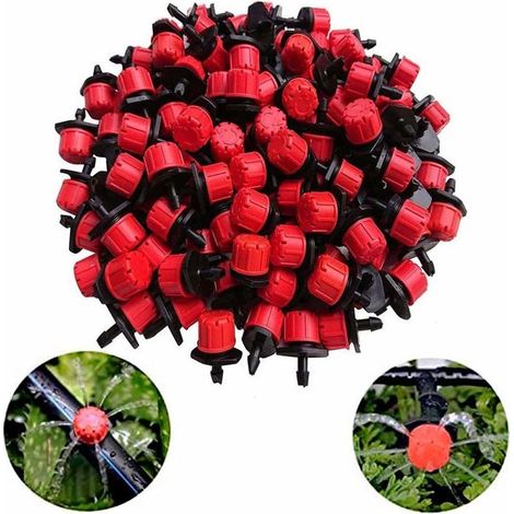 100 verstellbare Tropfer, 360°-Mikrotropfbewässerung, 1/4"-Gewindeanschluss für 4 mm / 7 mm Schläuche, für Garten- und Gemüsegärten (1/5)