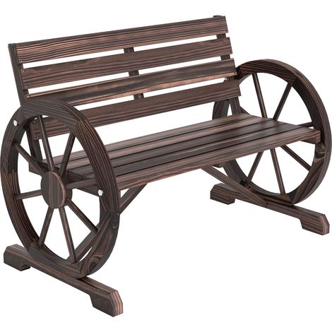 Banc de Jardin banc 3 places banc en bois Style Rustique Chic accoudoirs Roues carbonisation (1/5)
