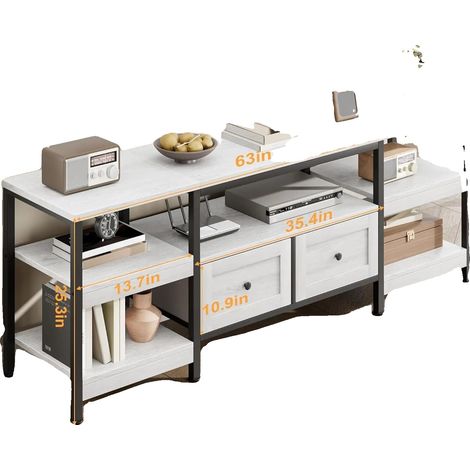Meuble TV, Style Rustique, Rangement Spacieux, 160 x 40 x 65cm (1/2)