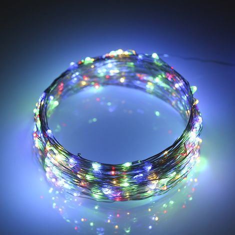 Guirlande lumineuse solaire 12 W, 20 m, 200 LED, fil de cuivre, 8 modes d'éclairage différents, flexible et résistante à l'eau (IP65), rose, bleu, jaune et vert. Idéale pour jardin, terrasse, patio, N (1/2)