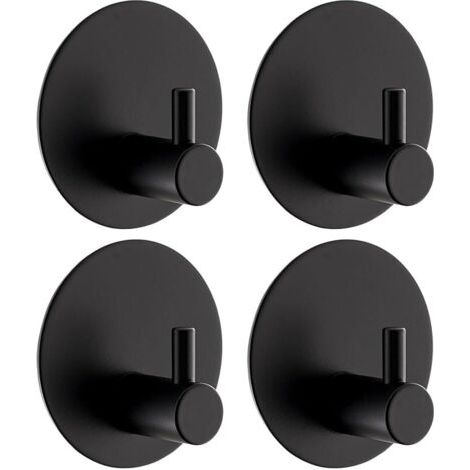 Sollbry Crochet Adhesif Mural 4 Pièces, Crochet Autocollant Adhesif Crochets Ronds En Acier Inox 304 Crochets Adhesifs Muraux Avec Coussinet Collant Crochet Adhesif Mural Salle De Bain (Noir) (1/5)