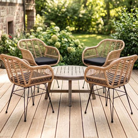 CASARIA® Gartenstühle 4er Set Polyrattan inkl. 5cm Auflagen Boho-Stil Gartensessel Wetterfest mit Armlehne Garten Terrasse Balkon Stuhl Sessel Outdoor 4er Set