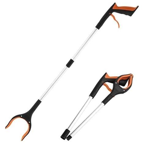Pince de préhension pliable – 83 cm pliable, bâton ramassage litière, forte adhérence, outil Aide à la mobilité des personnes âgées pour les déchets jardin, aide au nettoyage Orange - (1/5)