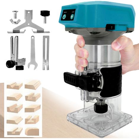 Kantenfräsen, kabelloser bauschloser Holzfräse, Trimmerfräse, elektrischer Handtrimmer, Laminatfräse, Gravierfräse zum Schlitzen, Trimmen, Schnitzen (ohne Akku), kompatibel mit Makita-Akku (1/5)