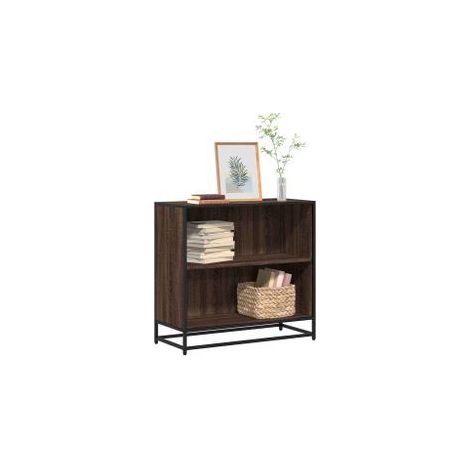 Petite étagère bibliothèque 2 niveaux Kalvani - Bois et metal noir 80 cm-Noyer-Largeur 80 cm (1/5)