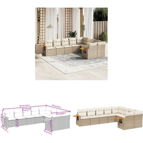 9-tlg. Garten-Sofagarnitur mit Kissen Beige Poly Rattan - Gartenmöbel - Sofasatz - Rattan Möbel - Outdoor Sofa - Lounge Set - Home & Living (1/3)