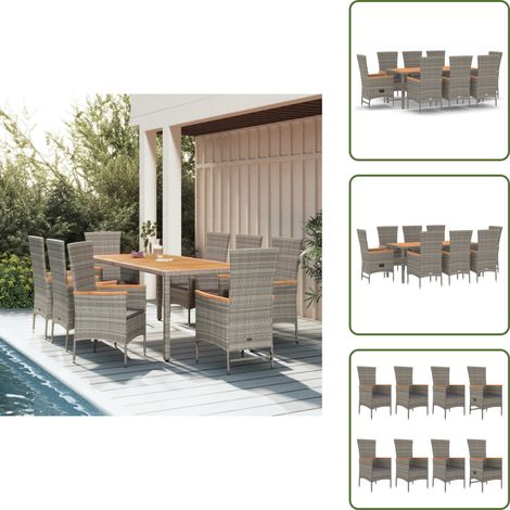 The Living Store 9-tlg. Garten-Essgruppe mit Kissen Grau Poly Rattan - Gartentisch (1/5)