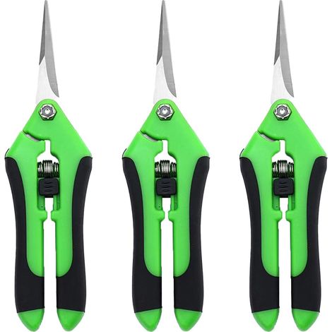 3-teiliges Gartenscheren-Set, gebogene Schere mit geraden Klingen, Präzisions-Gartenschere für professionelle Gartenarbeit, Bonsai und Baumschnitt, federbelastete Griffe, ideal für Bonsai-Blumen (Grün