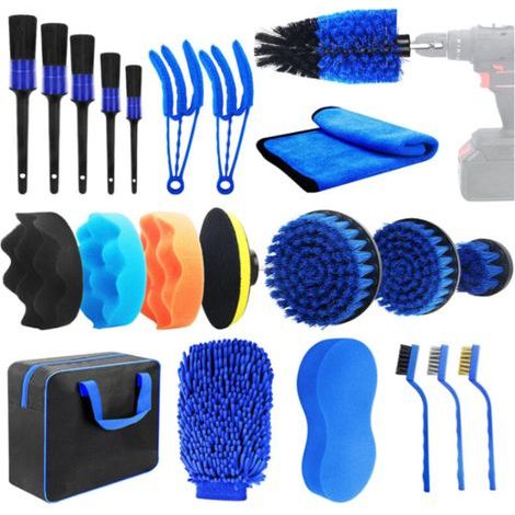 22PCS Kit de Brosse Nettoyage Voiture, Pinceau-Nettoyage-Voiture Pinceau-Detailing-Auto Brosse-Lavage-Voiture Car-Cleaning-Kit Brosse-Jante-Voiture Perceuse Nettoyage Voiture Interieur et Exterieur (1/5)