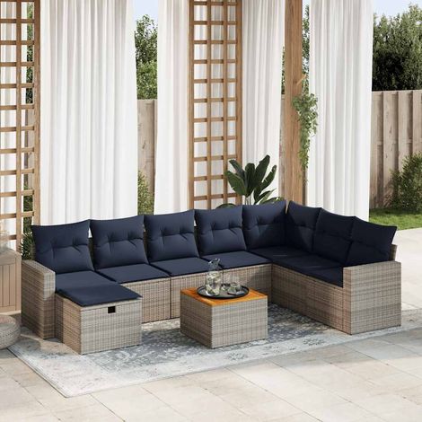 9-tlg. Garten-Sofagarnitur mit Kissen Grau Poly Rattan vidaXL (1/5)