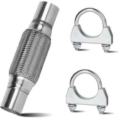 Tuyau d'échappement Flexible de 45 mm, Raccord de Tuyau en Acier Inoxydable 150 mm x 250 mm avec 2 Colliers de Serrage, Pièces de Montage pour Echappement Voiture (1/5)
