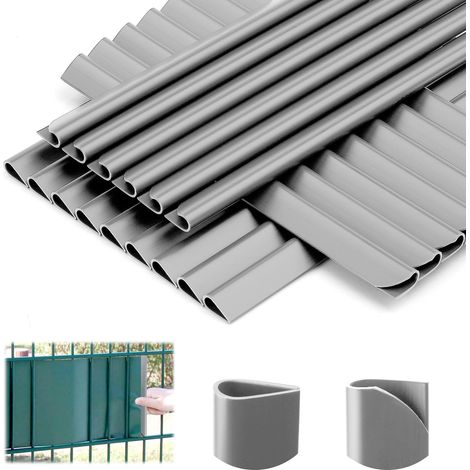 Lot de 35 clips de fixation en PVC pour protection visuelle - Rails de serrage - Bandes brise-vue - Clôture à double fil - Clôture de jardin - Clôture de balcon - Film (Gris clair) (1/5)