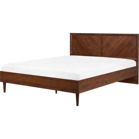 Cama doble de madera oscura 180 x 200 cm cabecero alto estilo rústico Mialet
