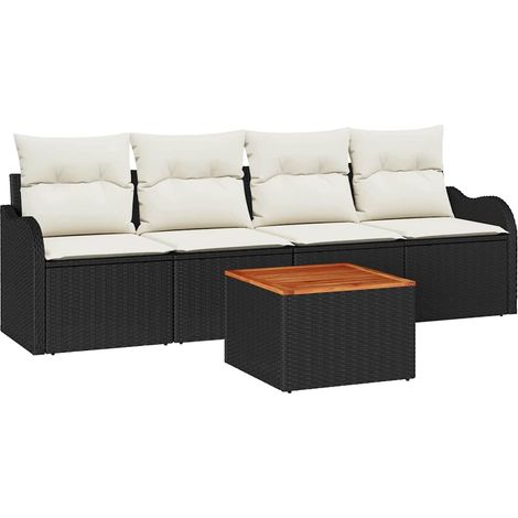 Garden Sofa Set with Storage 5 pcs Black and Cream Poly Rattan vidaXL