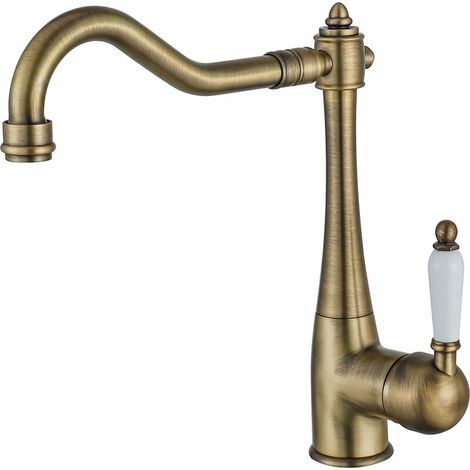 Robinet mitigeur de cuisine en laiton antique – Rotation 360° – Finition mate dorée – Bobine céramique anti-fuite – Raccord standard 3/8 (1/5)