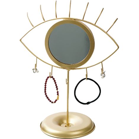 Porte-bijoux avec miroir [Andre en ligne] Modèle lunettes Métal Noir Support pour boucles d'oreille, colliers, serre-têtes, étagère de rangement de bijoux pour table de maquillage (1/5)