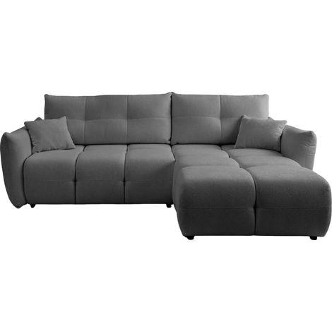 JUNE - Canapé d'angle convertible tissu bouclette 3 places - Gris foncé