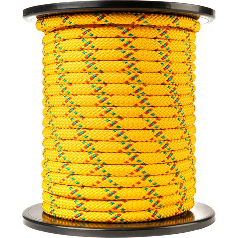 SNURO Corde Polypropylène Tressée (10mm, 50m, jaune avec rouge et vert) - Corde tressée - Paracorde légère pour l'extérieur, la survie et le jardin - Charge de rupture 1326kg