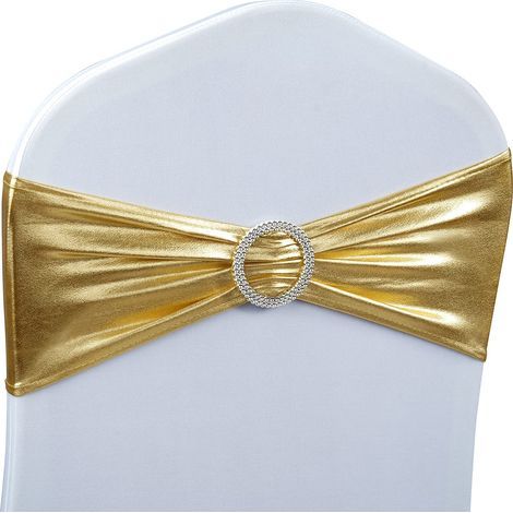 Nœuds de Chaise en élasthanne Extensible de qualité supérieure avec Boucle coulissante pour décoration de Mariage, cérémonie, réception, Banquet (Or métallisé, 30) (1/5)