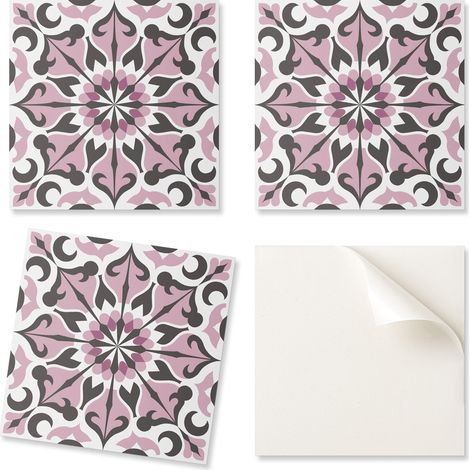 Baldosas de vinilo autoadhesivas con estampado floral sim茅trico de 9x30x30 cm.