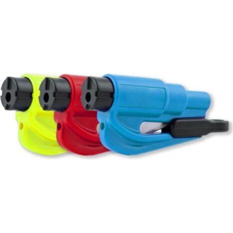 Marteau de sécurité multifonctionnel 2 en 1, coupe-ceinture de sécurité, outil d'évacuation pour porte-clés de voiture (rouge, jaune, bleu) (1/4)