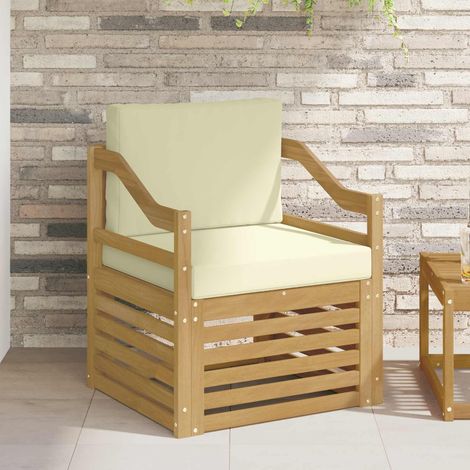 Canapé de Jardin Modulable 1 Place en Bois d'Acacia Massif Blanc et Crème, 17.9kg - PANGIVO (1/5)