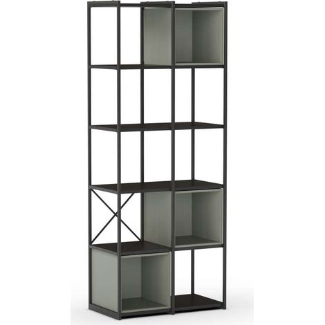 Estantería 3 cubos y estantes modelo Berta-70 acabado negro/verde, 179cm(alto) 70cm(ancho) 39cm(largo). (1/3)