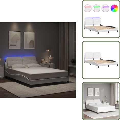 Cama con LED - vidaXL Estructura de cama con LED sin colchón Zadar blanco 140x200 cm - Cama Zadar