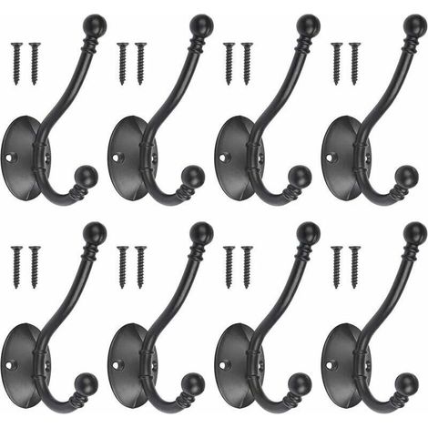 Lot de 8 crochets porte-manteaux vintage en métal noir avec 16 vis Rétro Crochet de Manteau Métal Noir Patère Murale à Visser Individuelle Patère Porte Manteau pour porte de salle de bain cuisin (1/5)