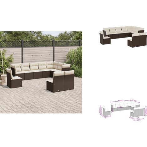 10-tlg. Garten-Sofagarnitur mit Kissen Braun Poly Rattan - Gartensofas - Outdoor Möbel - Lounge Set - Gartenlounge - Rattan Sofa (1/3)
