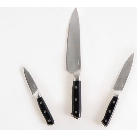 Knife Set Black Stainless Steel 3 Pieces Hand-Sharpened 54 HRC Hardness Chef's Knife Modern Design IKEDA