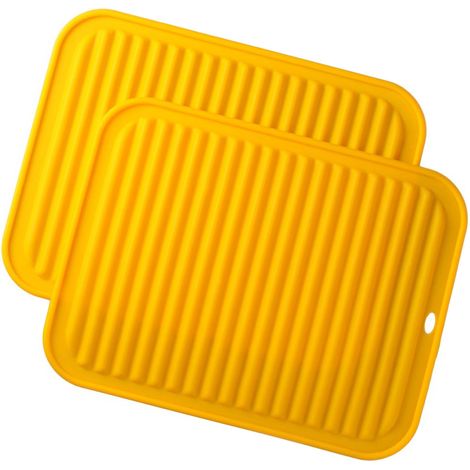Lot de 2 dessous de plat en silicone jaune 23 x 30 cm, sets de table imperméables, antidérapants, flexibles et résistants, compatibles lave-vaisselle (1/5)
