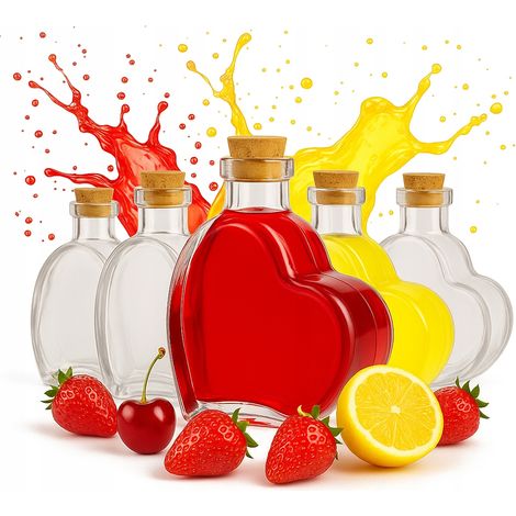 5x bottiglie di vetro CUORE 250 ml PER UN REGALO DI NOZZE Liquori Vino Succo (1/5)
