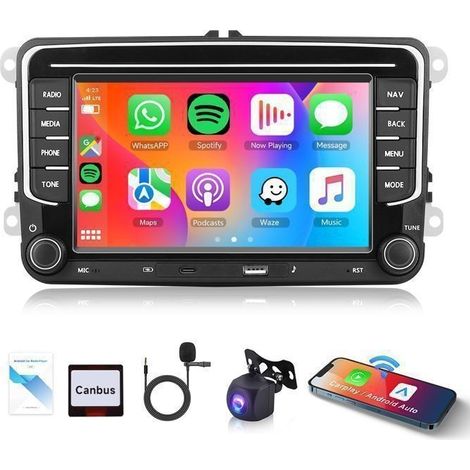 Hikity 4G + 64G 7pouces Android 15 Autoradio pour VW Golf 5 6 Touran Polo avce CarPlay sans fil Android Auto GPS Caméra de recul (1/5)