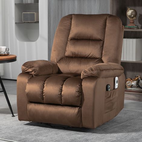 Sillón reclinable de terciopelo con función de elevación, masaje con calefacción, 8 puntos de masaje y 4 modos, color marrón. (1/5)