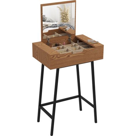 Industrial Vanity Desk with Flip-Up Mirror and 16 Storage Compartments,Stylish Dressing Table for Bedroom Use