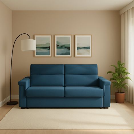 Sofá Cama 2 Plazas Rayado, Desenfundable, Con Almacenamiento Made in Italy, Apertura Abatible, 185x95 cm azul (1/5)
