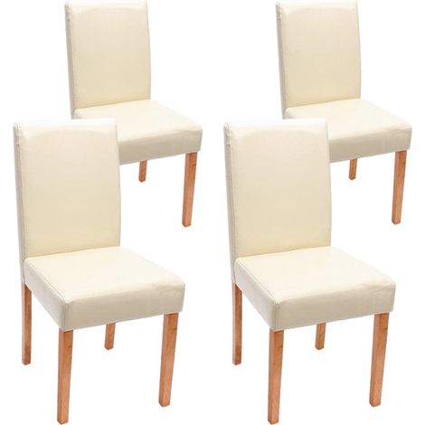 Juego de 4 sillas de cocina comedor en cuero color crema con patas de madera clara diseño moderno 040001766