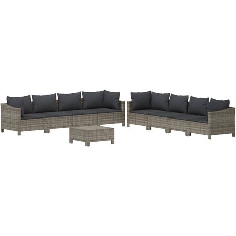 Mobili da giardino mobili da esterno Set di mobili da 9 pezzi con cuscini grigi in resina intrecciata 020018025