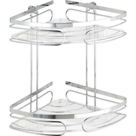 WENKO Mensola angolare per doccia Premium, con 2 cestini angolari, montaggio a parete senza foratura con adattatore non incluso, in acciaio inossidabile, 26,5x27,5x19 cm, cromato (1/5)