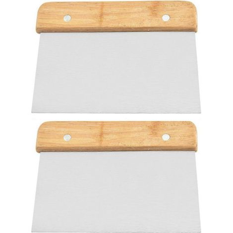 Racloir à pâte professionnel en acier inoxydable de qualité supérieure, lot de 2, avec manche en bois et graduation, idéal pour le levain, la pizza et les pâtes. (1/5)