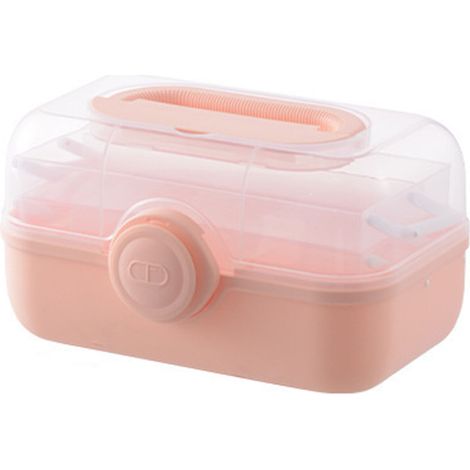 Boîte de Rangement Organisateur à Étages Transparent avec Loquet Sécurité et Support Stable PP - 180° Ouverture - Multicolore (Green/Pink/White) - 1x (1/5)