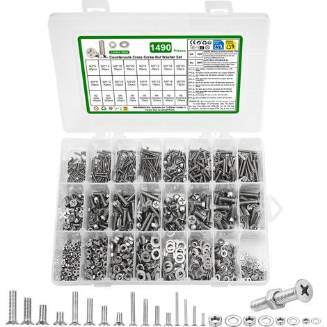 1490 Pcs Vis M2 M3 M4 M5 Boulons Et Écrous Set, Vis Tete Plate (1/5)