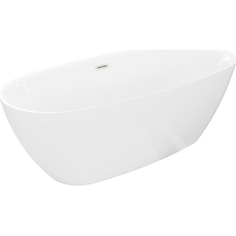 Mexen Luvo Slim freistehende Badewanne 170 x 75 cm, weiß, Überlauf gebürsteter Nickel - 52801707500-97 (1/5)